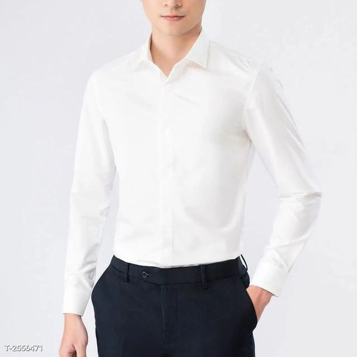 Áo Sơ Mi Nam Trơn Tay Dài Công Sở Cotton Màu Trắng - Ảnh chi tiết 4